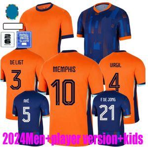 2024 Euro Copa Holanda Futebol Jerseys Memphis De Jong Virgil De Ligt Gakpo Dumfries Bergvijn Klaassen Fãs Jogador Camisa de Futebol Homens Crianças Kits 24 25 Home Away