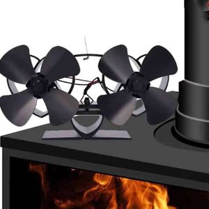 1pc Dual Head Heat Powered Wood Stove 8 Blades Fireplace Fan, Gas, Pellet, Log Burner Stove, Non Electric for Wood, Thermoelectric Fan Thanksgiving Halloween