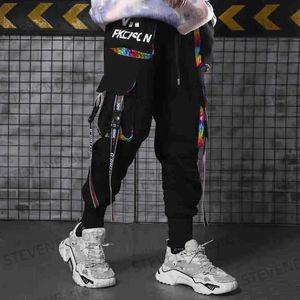 Men's Pants 2023 Hip Hop Joggers Men Letter Ribbons Cargo Pants Pockets Track Tactical Casual Techwear Male Trousers Sweatpants Strtwear T240326