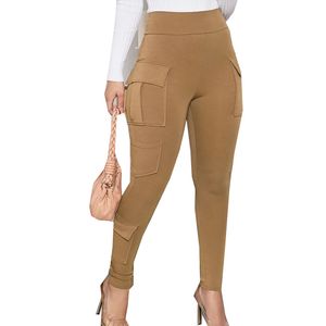 Stylowe damskie eleganckie kieszenie spodni 2024 Summer Women High Elastyczna talia Khaki Czarne chude spodnie