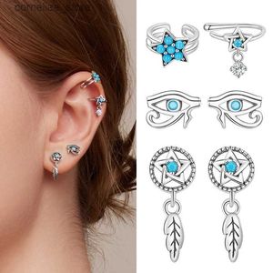 Ear Cuff Ear Cuff BAMOER Single Ear 925 Silver Clip DreamCatcher Hollow Evil Eye Turquoise Exquisite Simple Low Allergy Earrings Gift Y240326