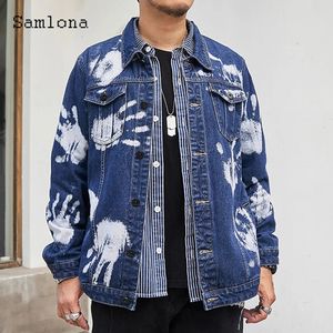 Samlona Plus Size 8xl Mens Denim Jackets American and European Style Fashion Jean Jacket Men Vintage Palm Print Demin Coats 240319