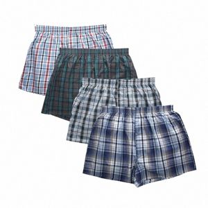 4pcs Boxer Men الملابس الداخلية Cott Man قصيرة التنفس منقوشة منسوج المنسوج