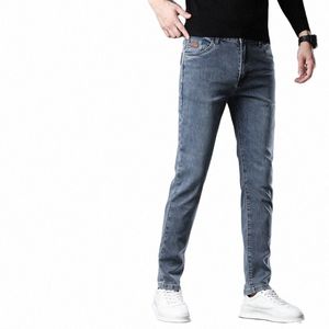 2024 Spring New Style Men's Korean Style Blue Grey Slim Fit Stretch Jeans Stylish Cott Simple Denim Skinny Pants Q5TZ#