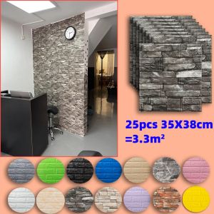 Stickers 25pcs 3D Wall Stickers Self Adhesive Wallpaper Panel Home Decor Living Room Bedroom Decoration Bathroom Kitchen House Sticker