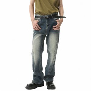 Gratis fartyg 2023 Men's Four Sears New Mid midja raka rör Löst vintage jeans gjorda av gamla lappade casual byxor T58T#