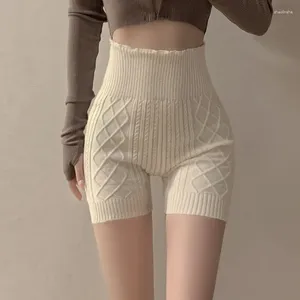 Kvinnors shorts vintage tröja kvinnor höst vinter hög midja stretch mager stickad elegant kort femme