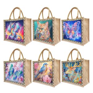 Stitch Diamond Painting Tote Bag Diamond Painting Handbag Reusable Linen Replaceable Canvas Cat Flowers and Bird for Women Adults Craft