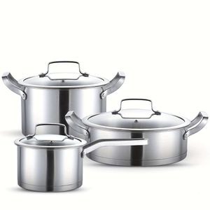 3pcs/set ispessivi 430 utensili da cucina in acciaio inossidabile impostato pentola di zuppa destra, padella, pentola di latte - pentole durevoli e attrezzi da cucina