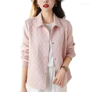 Kvinnans jackor 2024 Spring Autumn Coat toppar lätt bomull Retro Artistic Diamond Grid Casual Shirt Jacket Kvinna