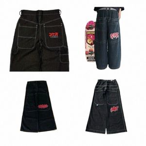Vintage Marke Schwarz Baggy Jeans Fi Hip Hop Punk Hohe Taille Denim Hosen Harajuku Brief Stickerei Männer Frauen Streetwear P4VD #