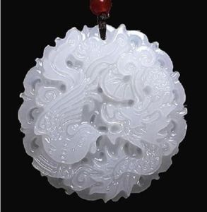 Natural Afghanistan White jade Dragon and Phoenix pendant011844737