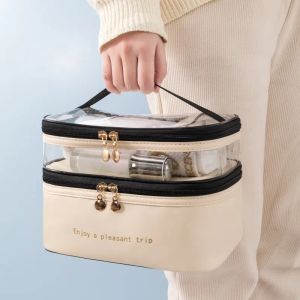 防水PVC女性化粧品バッグポータブルトラベリングレザートイレタリー整理ストレージメイクアップケース透明なハンドバッグ