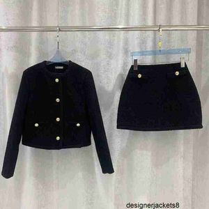 Designer Proofreading Miss M Early Autumn New Set Long sleeved Coat+High Waist Skirt Small Fragrant Style Metal Button 81CN