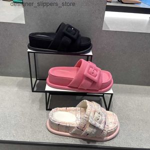Slippers Spring New Womens Shoes Button Square Square Open Open Tee Small CK slippers for Outwear Q240326