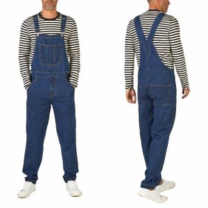 Streetwear Blue Men's Denim Jumpsuit Muti-Pockets Bibb Övergrepp Casual Male Susr Pants C5JD#