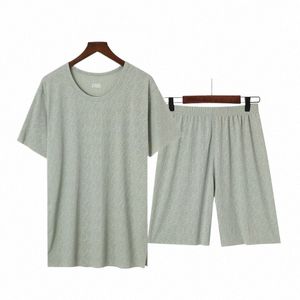Big size L-6XL MENS Sleepwear Summer Ice Silk Short Hidees Pyjamas Set Casual Loungewear Pyjamas for Man Pullover 508H#