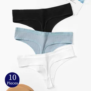 Women's Panties BZEL 10PCS/Set Striped Breathable Underwear Cotton Female Thongs Sexy Lingerie Soft Cozy G-Strings Sports T-Back