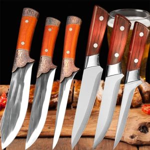 Tillbehör Rostfritt stål slaktkniv Kök Knivar BBQ Camping Utomhusverktyg Forged Bening Knife Fishing Hunt Knife Handmiterad skivning