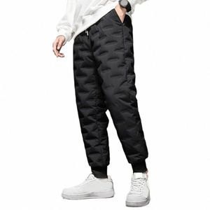 Sonbahar kış erkekleri beyaz ördek aşağı yastıklı termal eşofmanlar elastik bel çekmestring cepleri kalınlaşmış joggers pantolon sokak kıyafetleri v7d7#