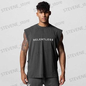 Men's T-Shirts Mens cotton fitness vest gym top strapless shirt mens Stringer single piece summer casual printed underwear vest T240325