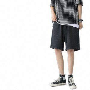 2022 Summer Nowe workowate męskie szorty dżinsowe koreański styl Fi Casual Loose Short Dżinsy Mężczyzna jasnoniebieski czarny C7Y0#