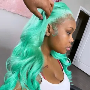 Green13x4 Transparent Lace Front Wig Straight Lace Front Wigs for Women 613 Colored Lace Front Human Hair Pre Plucked Wigs