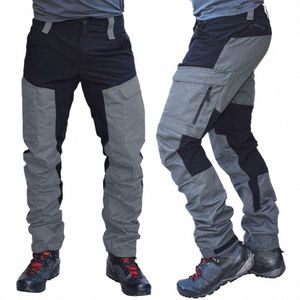 Men fi Color Block Multi Pockets Sports LG Cargo Pants Workbyxor Herr Taktisk träna snabba torra byxor N2X4#