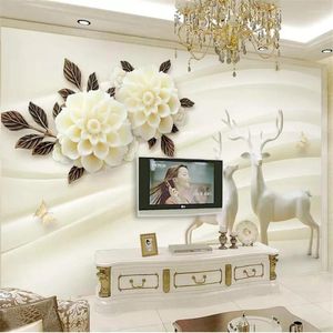 Tapeten Wellyu Benutzerdefinierte Tapete 3D Papel De Parede Geprägte Elch Hortensie Blumen Linie Stereo TV Hintergrund Wandpapiere Wohnkultur