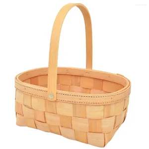 Dinnerware Sets Woven Hand Basket With Handle Baskets Farmers Market Rustic Decor Wooden Supermarket Household Foraging