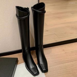 Boots Mid Calf Women's High Classic Style Woman Winter Slip On Riding Equestrian Spring With Buckle Square Toe