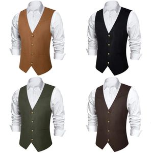 Gilet da uomo in pelle scamosciata Giacca senza maniche stile cowboy vintage Gilet da sposa western slim fit con giacca senza maniche tascabile 240320