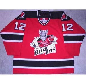 MThr 12 Ilkka Pikkarainen Vintage 90s Albany River Rats Hockey Jersey Bordado Costurado Personalizar qualquer número e nome Jerseys9143099