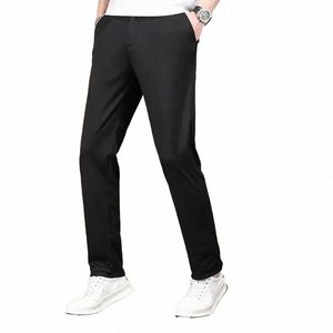 kubro 2023 Chic Men's Casual Work Pants Straight Pantal Trousers Spring Summer Solid Color Fi Pocket Applique Full Length U0Sz#