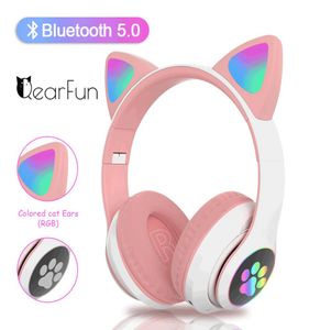 Fabriksuttag Flash Light Cute Cat Ears Bluetooth trådlösa hörlurar med mikrofon kan styra LED Kid Girl Stereo Music Helmet Phone2708804