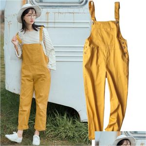 Kvinnor Jumpsuits Rompers Korean Style Preppy Big Pocket Loose Overalls Streetwear Salopette Femme Dungarees For Women Suspenders Green DHLQ6