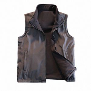 wholesale Men's High Quality Fleece Lined Vest Plus Size Sleevel Full Zipper Stand Collar Warm Vest Thick Lamb Wool Jacket O p6MN#