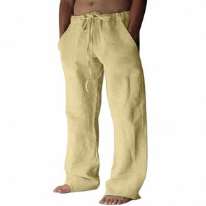 Льняная одежда для мужчин Ctemporary Удобное качество Мягкие льняные однотонные брюки с карманами на шнурке Повседневные брюки U2VU #