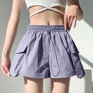 Calções femininos bolso de carga cordão calças largas perna esportes cintura alta calças casuais para mulher verão streetwear 2024