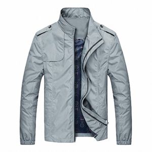 Männer Casual Mantel Einfarbig Stehkragen Top Mantel Zwei Taschen Reißverschluss Bomber Jacke für Frühling Herbst S6Gg #