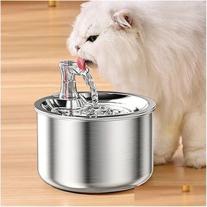 Cat Bowls Feeders Supplies Water Fountain 2L Matic Stainless Steel Pet Dog Dispenser Traquiet Pump For Cats Filter Accessories Dro Dhe03