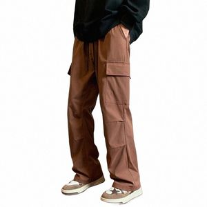 harajuku Men Parachute Cargo Pants Wide Leg Draped Straight Baggy Oversize Trousers Hip Hop Military Casual Bottoms Black Khaki P4A4#