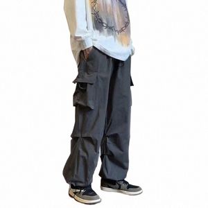 Homens casuais calças de carga streetwear cordão bolso cintura elástica calças largas hip hop solto mulheres calças largas perna macacão 59Xv #