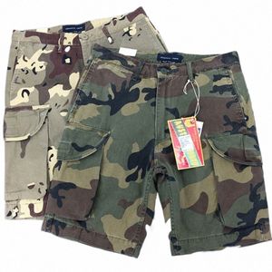 Verão New American Retro Heavyweight Camoue Cargo Shorts Masculino Pure Cott Wed Solto Multi-bolso Casual Calças de 5 pontos U7A2 #