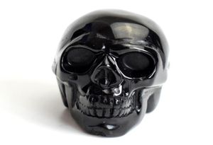 19 INCHES Natural Chakra Black Obsidian Carved Crystal Reiki Healing Realistic Human Skull Model Feng Shui Statue with a Velvet P8412611