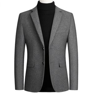 Gray Business Formal Woolen Blazer Kurtka samca samotna piersi Slim Fit Mens Cashmere Blazers