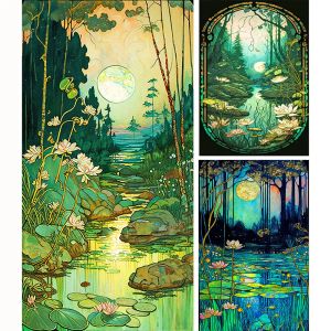 Stitch 40*80 cm diamantmålning Lotus Pond Kit 5d DIY Hela runda Diamond Diamond Mosaic Crafts Art Brodery Cross Stitch Home Decor