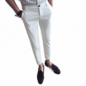 new Casual White Mens Pants Nine-point Trousers Feet Slim Breathable Comfortable High Quality Male Brand Busin Pants O0q5#