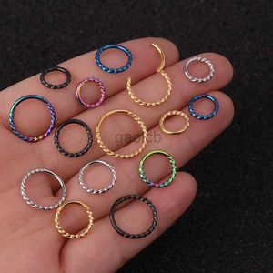 Hoop Huggie 1pc 6mm till 12 mm rostfritt stålörhängen med kantavsnitt Klickarring näsa sju väg perforerade spiral cartila daith twist ring 24326