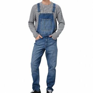 men Soft Breathable Denim Jumpsuit Suspender Lg Pants N-Fading Solid Color Multi-pocket Denim Bib Overalls l5ZL#